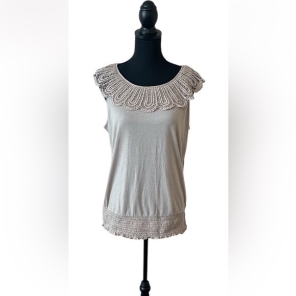 Apostrophe Lace Trim Sleeveless Top - Taupe-Size Large - Picture 1 of 5